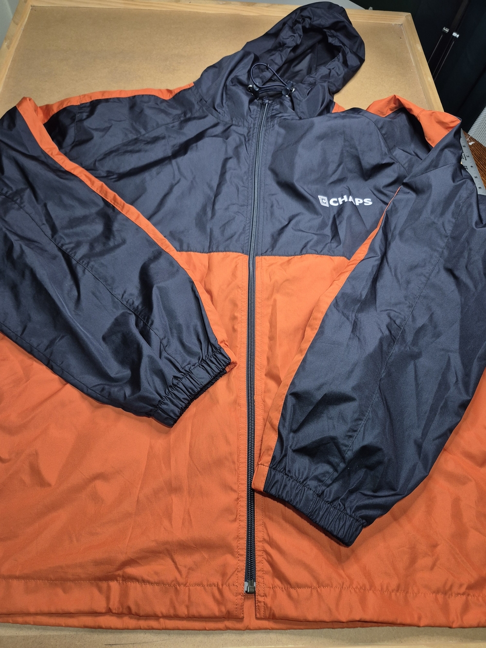 Chaps Men’s Hooded Windbreaker Jacket - Navy and Orange